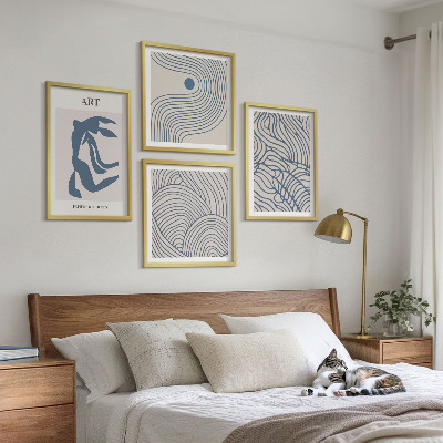 Wall art set Abstract blue lines