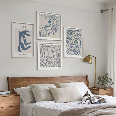 Wall art set Abstract blue lines