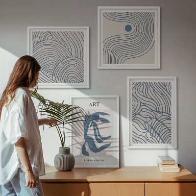 Wall art set Abstract blue lines