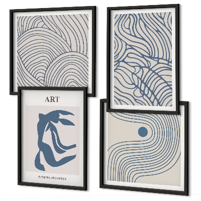 Wall art set Abstract blue lines