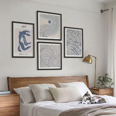 Wall art set Abstract blue lines