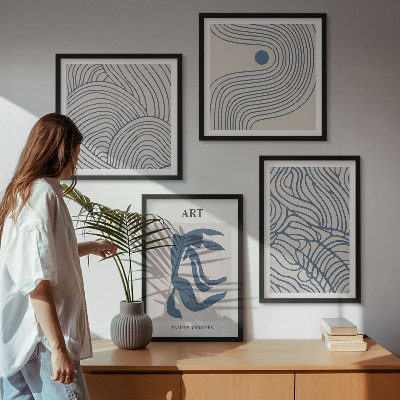 Wall art set Abstract blue lines