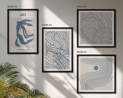 Wall art set Abstract blue lines