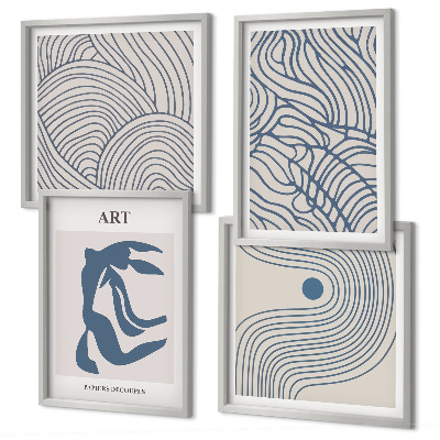 Wall art set Abstract blue lines