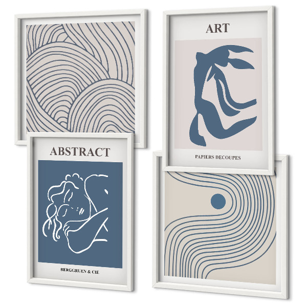 Set of 4 wall art pieces Abstract lines waves poster