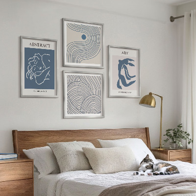 Set of 4 wall art pieces Abstract lines waves poster