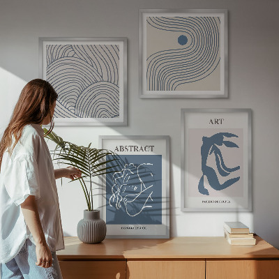 Set of 4 wall art pieces Abstract lines waves poster