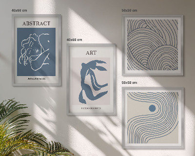 Set of 4 wall art pieces Abstract lines waves poster