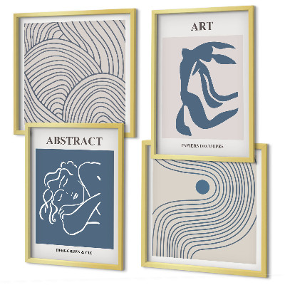 Set of 4 wall art pieces Abstract lines waves poster
