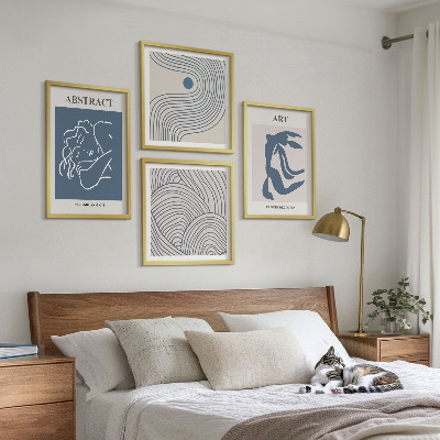 Set of 4 wall art pieces Abstract lines waves poster