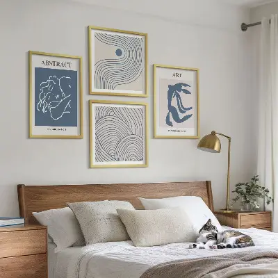 Abstract lines waves wall art set of 4 posters