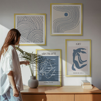 Set of 4 wall art pieces Abstract lines waves poster