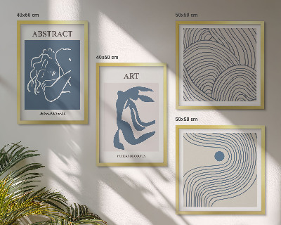 Set of 4 wall art pieces Abstract lines waves poster