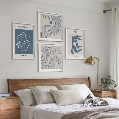 Set of 4 wall art pieces Abstract lines waves poster