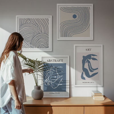 Set of 4 wall art pieces Abstract lines waves poster