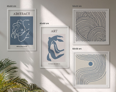 Set of 4 wall art pieces Abstract lines waves poster