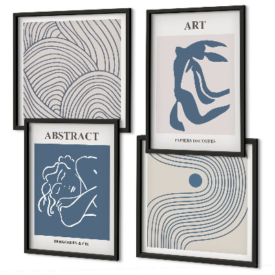 Set of 4 wall art pieces Abstract lines waves poster
