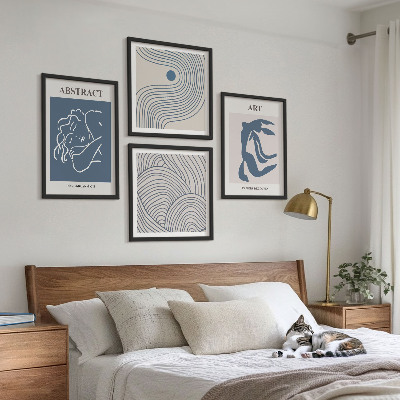 Set of 4 wall art pieces Abstract lines waves poster