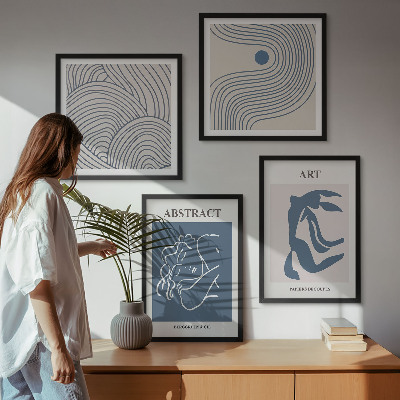 Set of 4 wall art pieces Abstract lines waves poster