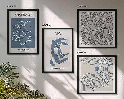 Set of 4 wall art pieces Abstract lines waves poster