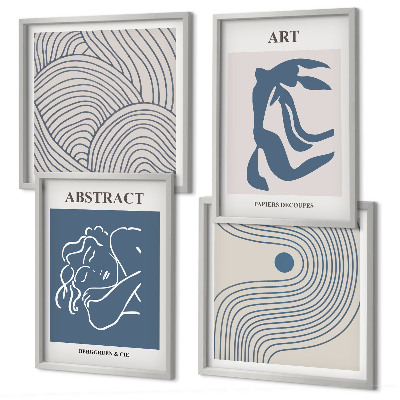 Set of 4 wall art pieces Abstract lines waves poster