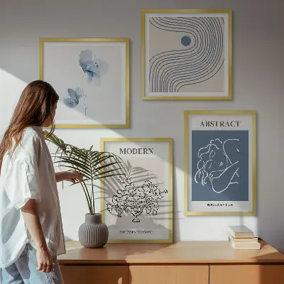 Abstract floral line art wall decor set multi-piece poster collection
