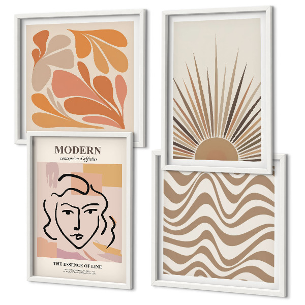 Set of 4 wall art pieces Sun boho pastel shapes