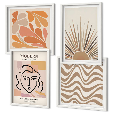 Set of 4 wall art pieces Sun boho pastel shapes