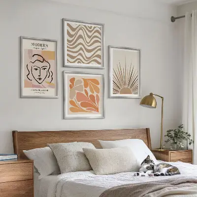 Sun boho pastel shapes wall art set of 4 pieces