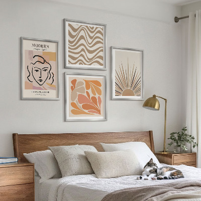Set of 4 wall art pieces Sun boho pastel shapes