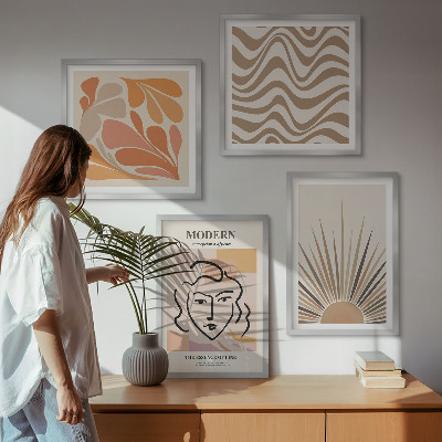 Set of 4 wall art pieces Sun boho pastel shapes