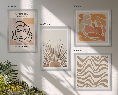 Set of 4 wall art pieces Sun boho pastel shapes