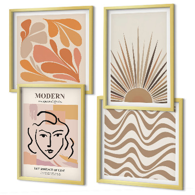 Set of 4 wall art pieces Sun boho pastel shapes