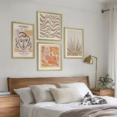 Sun boho pastel shapes wall art set of 4 pieces