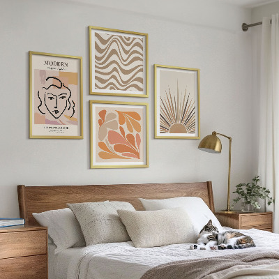 Set of 4 wall art pieces Sun boho pastel shapes