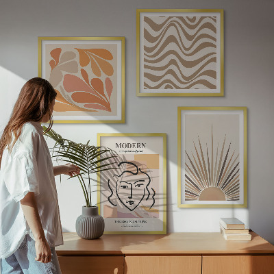 Set of 4 wall art pieces Sun boho pastel shapes