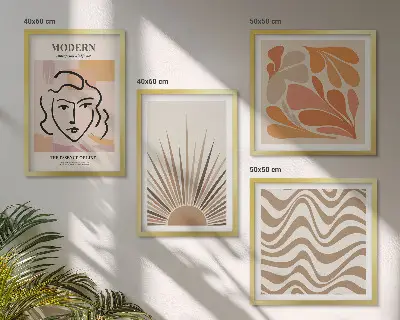 Sun boho pastel shapes wall art set of 4 pieces