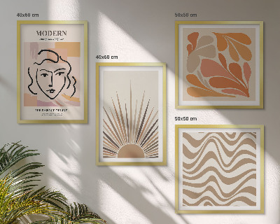 Set of 4 wall art pieces Sun boho pastel shapes