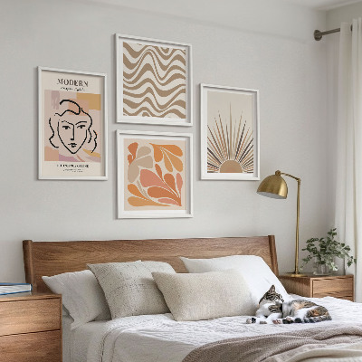 Set of 4 wall art pieces Sun boho pastel shapes