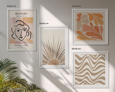Set of 4 wall art pieces Sun boho pastel shapes