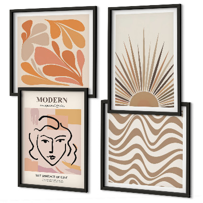 Set of 4 wall art pieces Sun boho pastel shapes