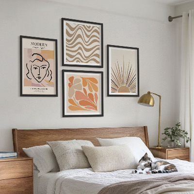 Set of 4 wall art pieces Sun boho pastel shapes