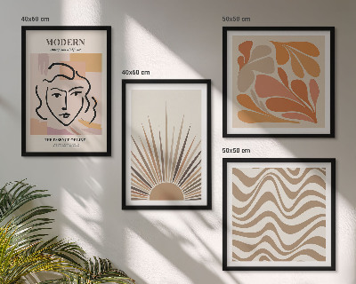Set of 4 wall art pieces Sun boho pastel shapes