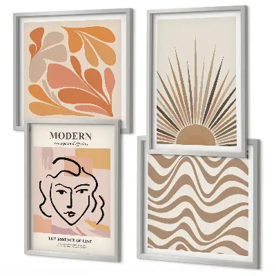 Sun boho pastel shapes wall art set of 4 pieces