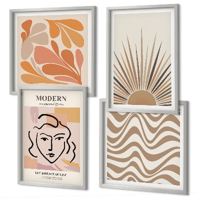 Set of 4 wall art pieces Sun boho pastel shapes