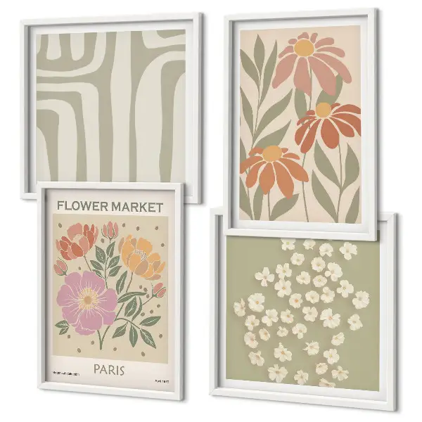 Multi-piece wall decor set with botanical motifs in a minimalist Parisian style