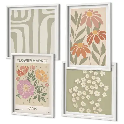 Multi-piece wall decor set with botanical motifs in a minimalist Parisian style