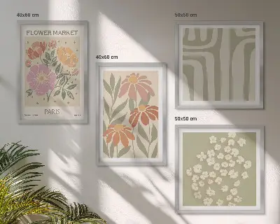 Multi-piece wall decor set with botanical motifs in a minimalist Parisian style