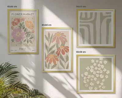 Multi-piece wall decor set with botanical motifs in a minimalist Parisian style