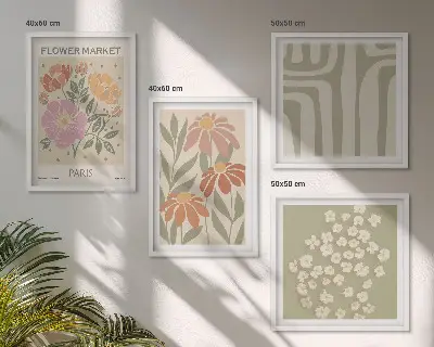 Multi-piece wall decor set with botanical motifs in a minimalist Parisian style
